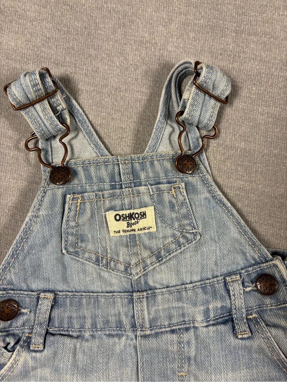 OshKosh B'gosh Two-Piece Girls Overalls Set - Light Blue Denim & Olive Green